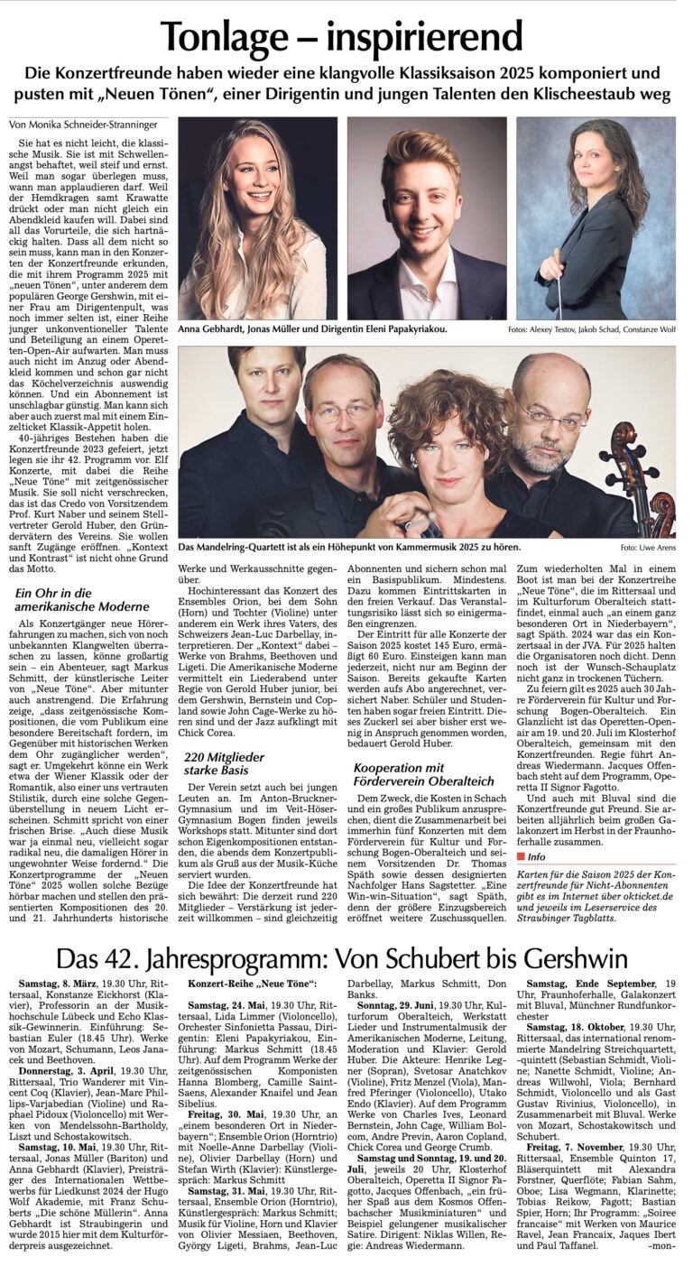 Tonlage – inspirierend | Straubinger Rundschau v. 2. Januar 2025